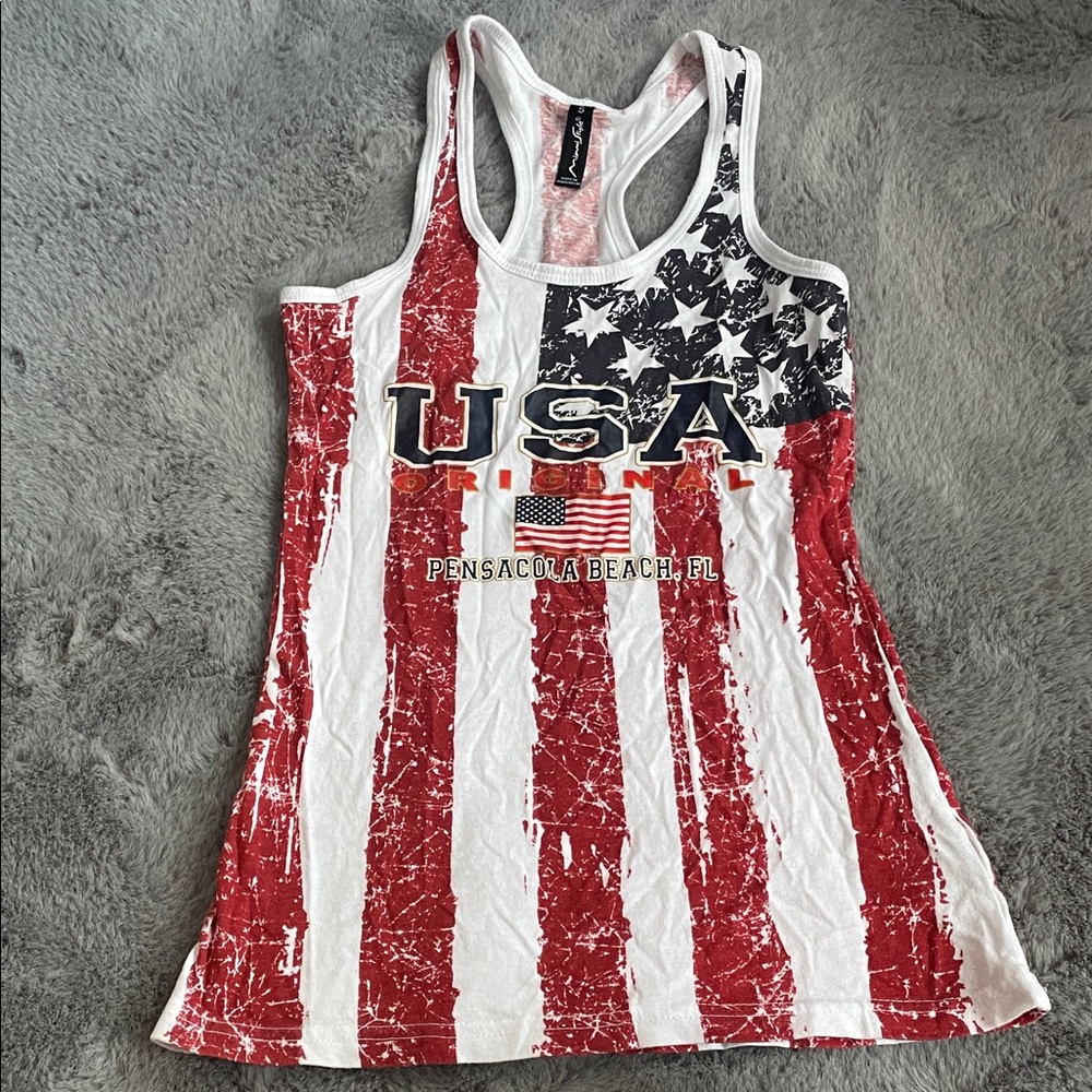 USA Flag Tank Top - Red and White